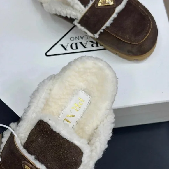 Prada Brown Shearling Platform Shoes - Picture 4 of 5